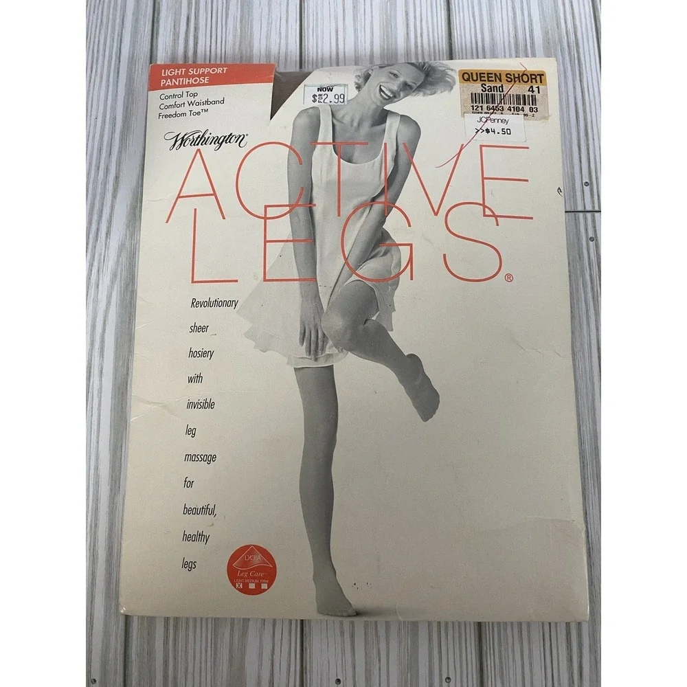 Worthington Vintage Active Legs Pantyhose Sheer Control Top Sand SZ Queen Short